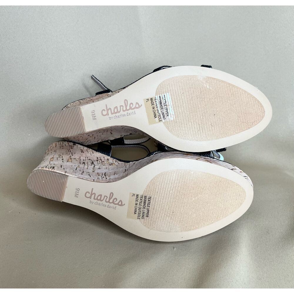 Charles by Charles David La Jolla Shell Wedge Size 9.5 Black NEW - Picture 13 of 14